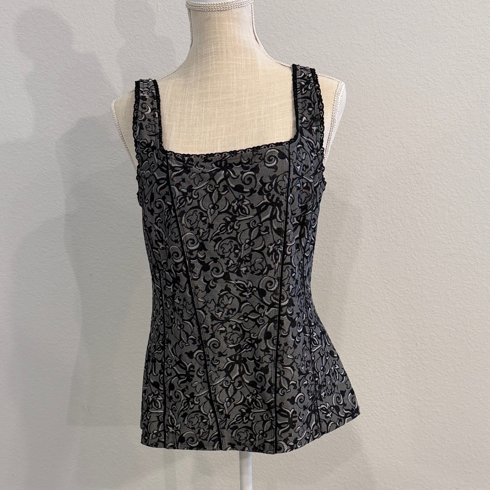 White House Black Market Black Floral Lace-Overlay Tank